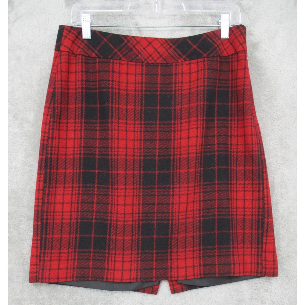 Eddie Bauer Skirt 6 Plaid‎ Wool Blend Preppy Academia Pencil Straight Red Black